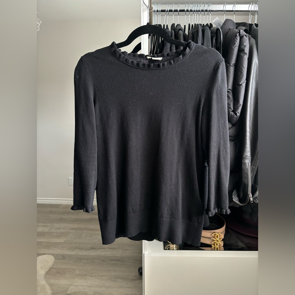 kate spade Black Ruffle-Trim Lightweight Sweater